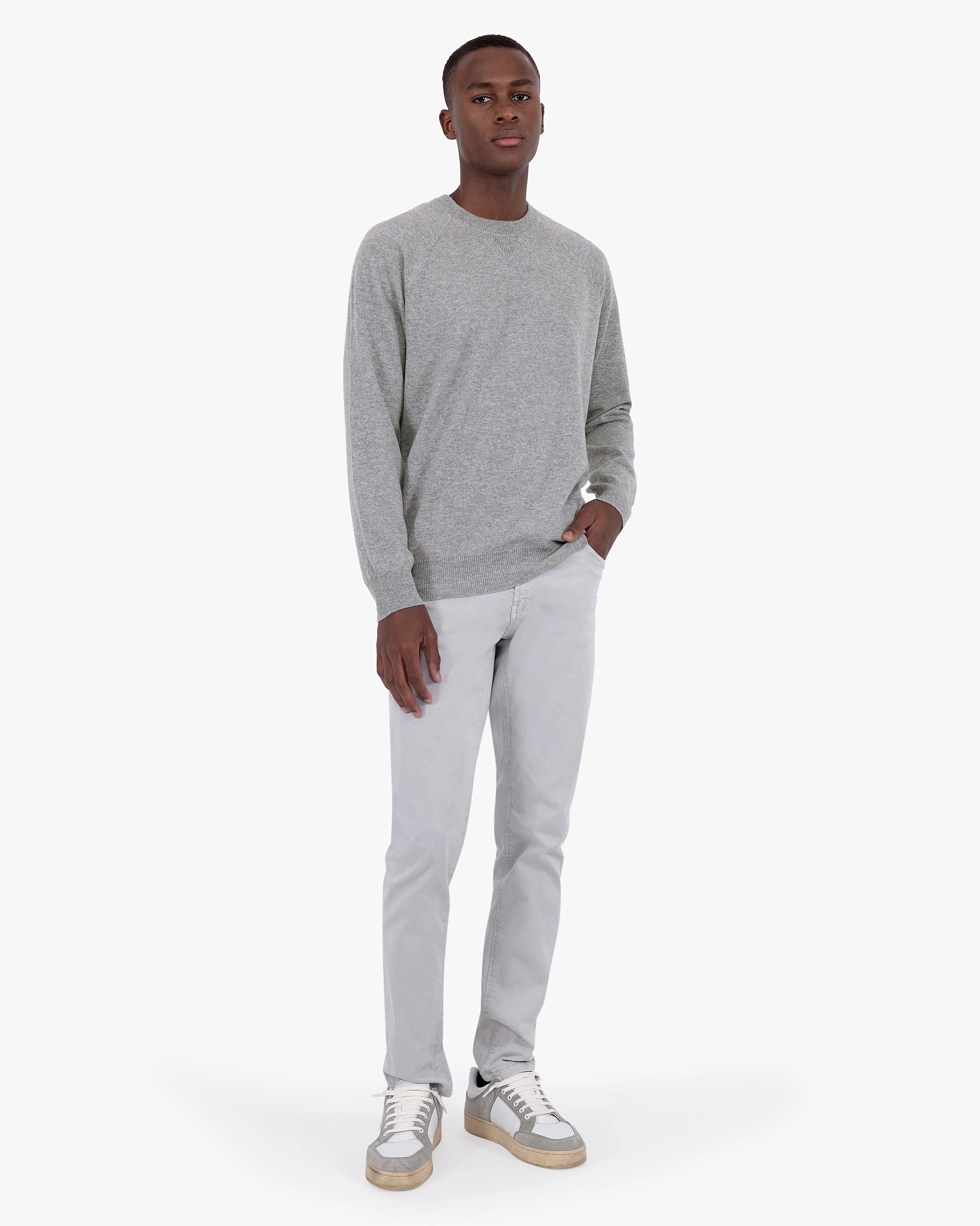 Men's Saxon Merino Raglan Sweater - Medium Grey | MaisonCashmere