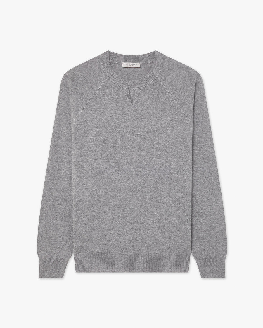 Men's Saxon Raglan Crew Neck Sweater - Medium Grey Merino