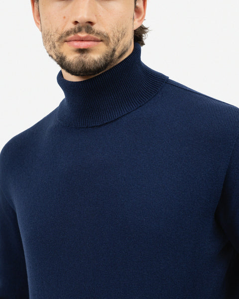 Men's Saxon Turtleneck Sweater - Blue Merino