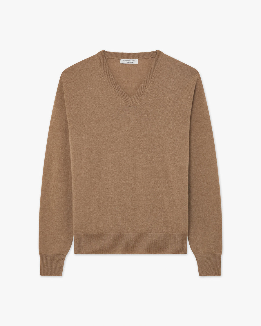 Men's Saxon V-Neck Sweater - Hazelnut Merino