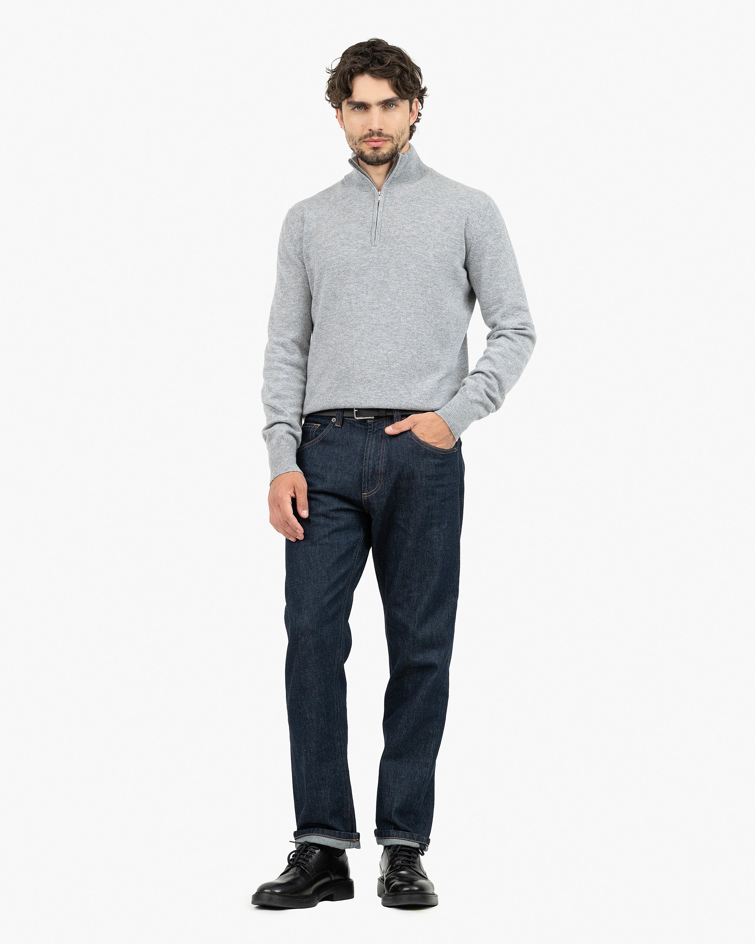 Men's Saxon Merino Half-Zip Mock Neck - Medium Grey