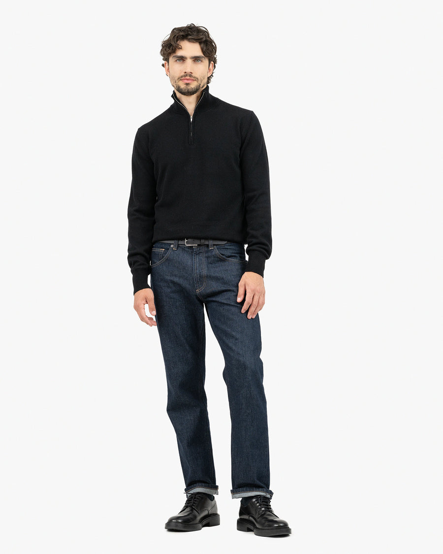 Men's Saxon Half-Zip Mock Neck - Black Merino