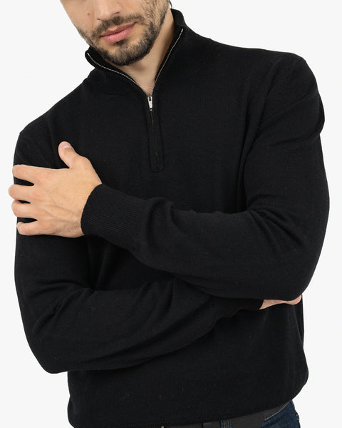 Men's Saxon Half-Zip Mock Neck - Black Merino