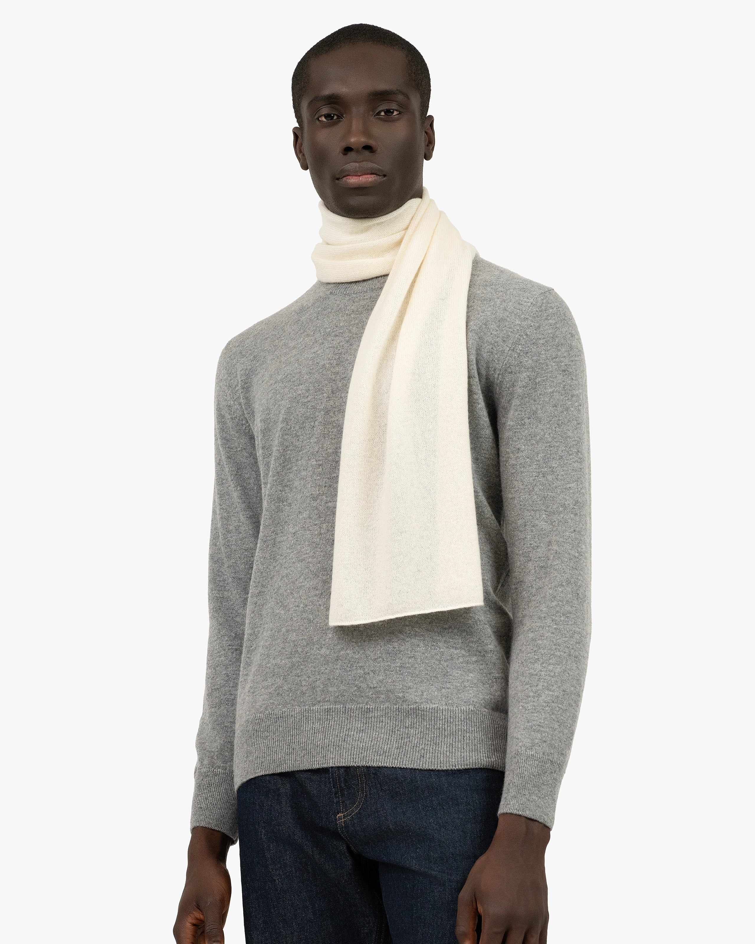 Essential Cashmere Scarf for Men - White | MaisonCashmere