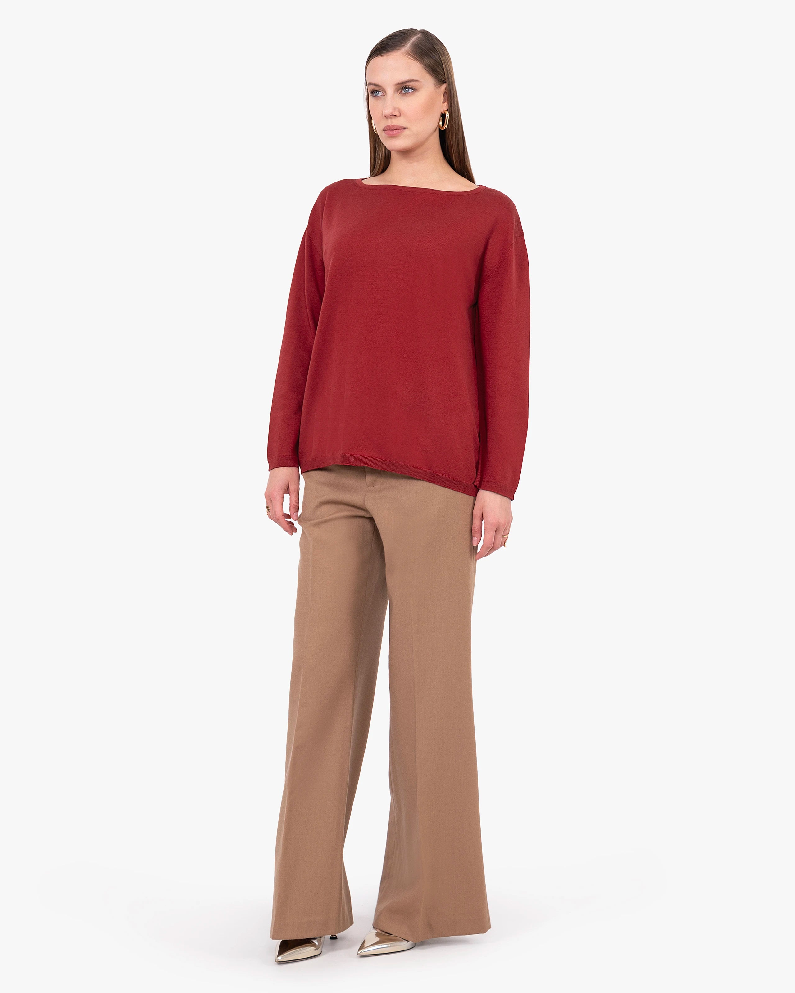 Women's Oasi Cotton Boat Neck Sweater - Red | MaisonCashmere