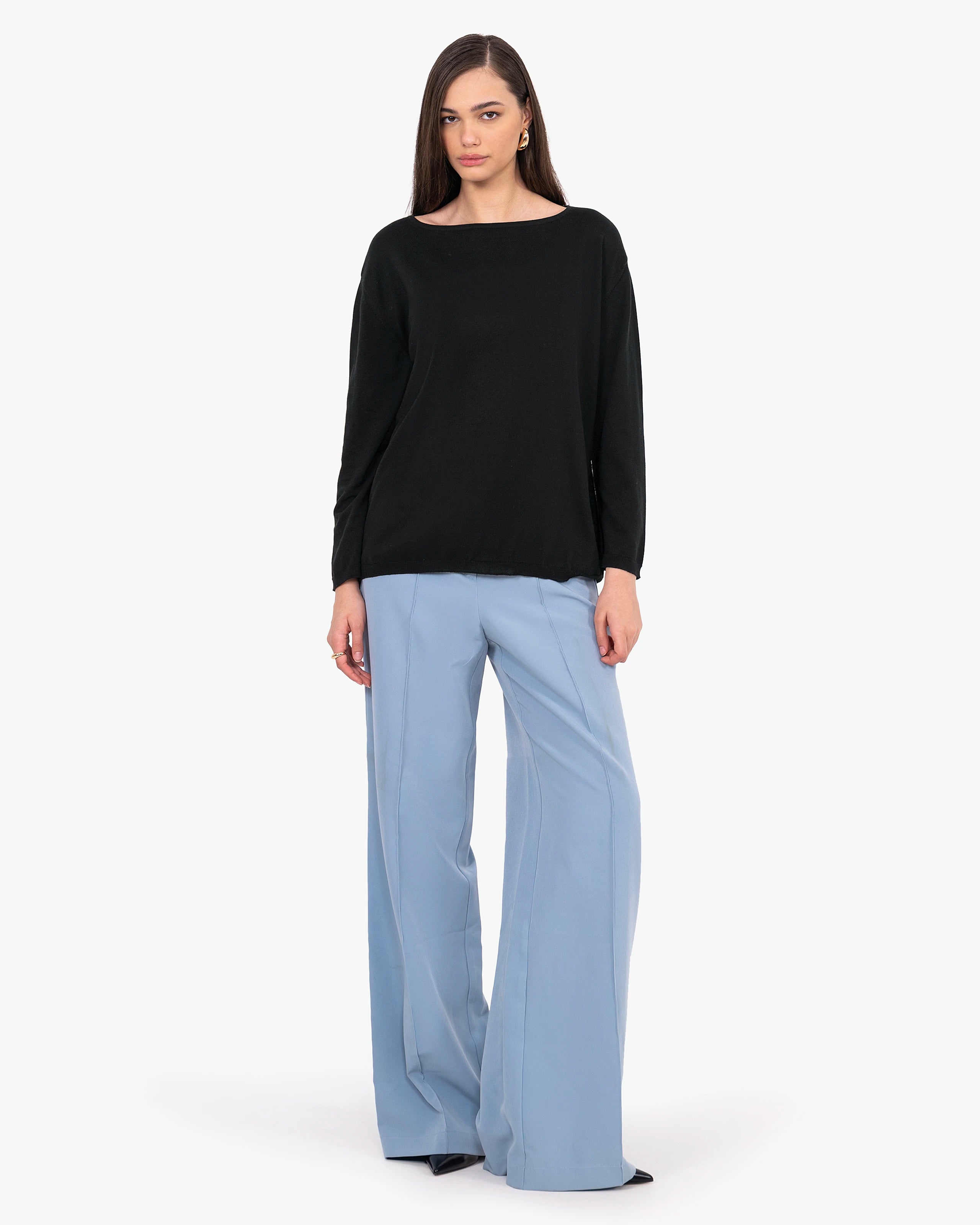 Women's Oasi Cotton Boat Neck Sweater - Black | MaisonCashmere