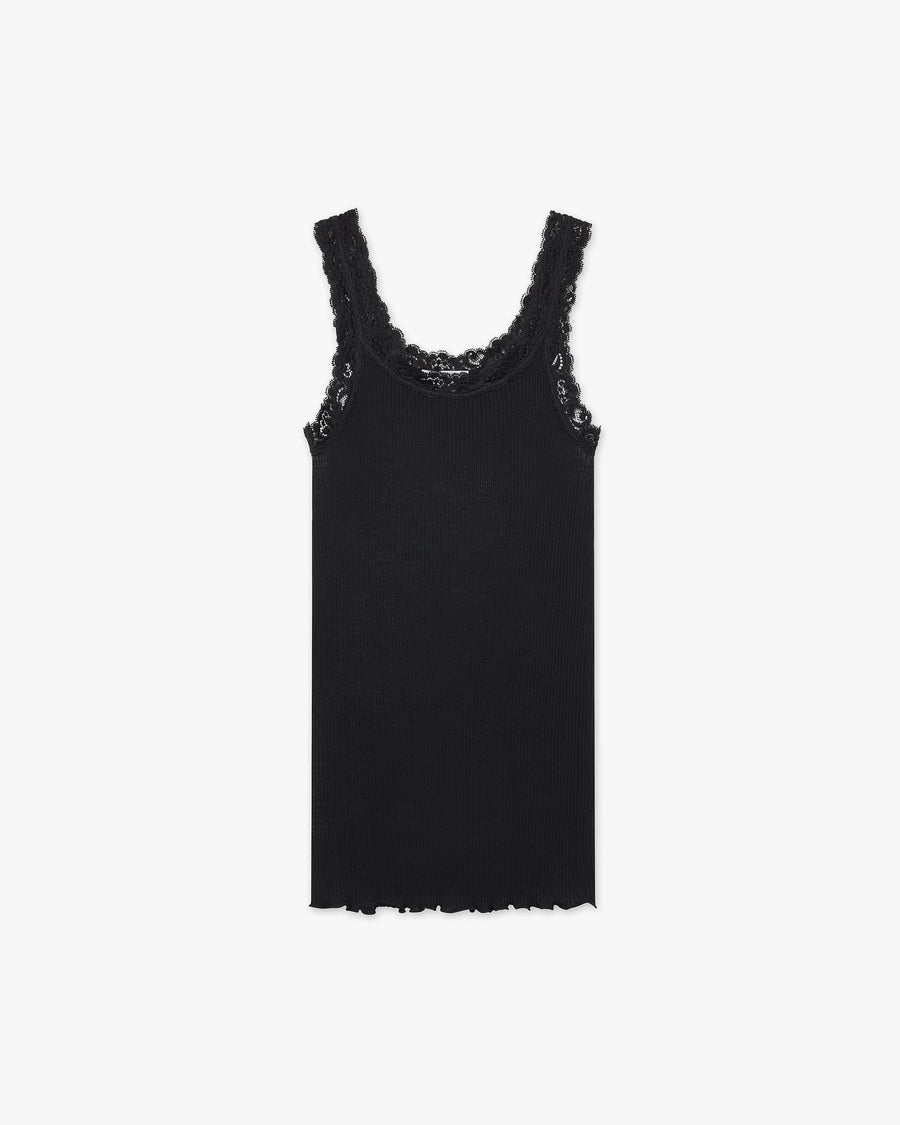 Pleated Lace Top - Black Merino / Seta
