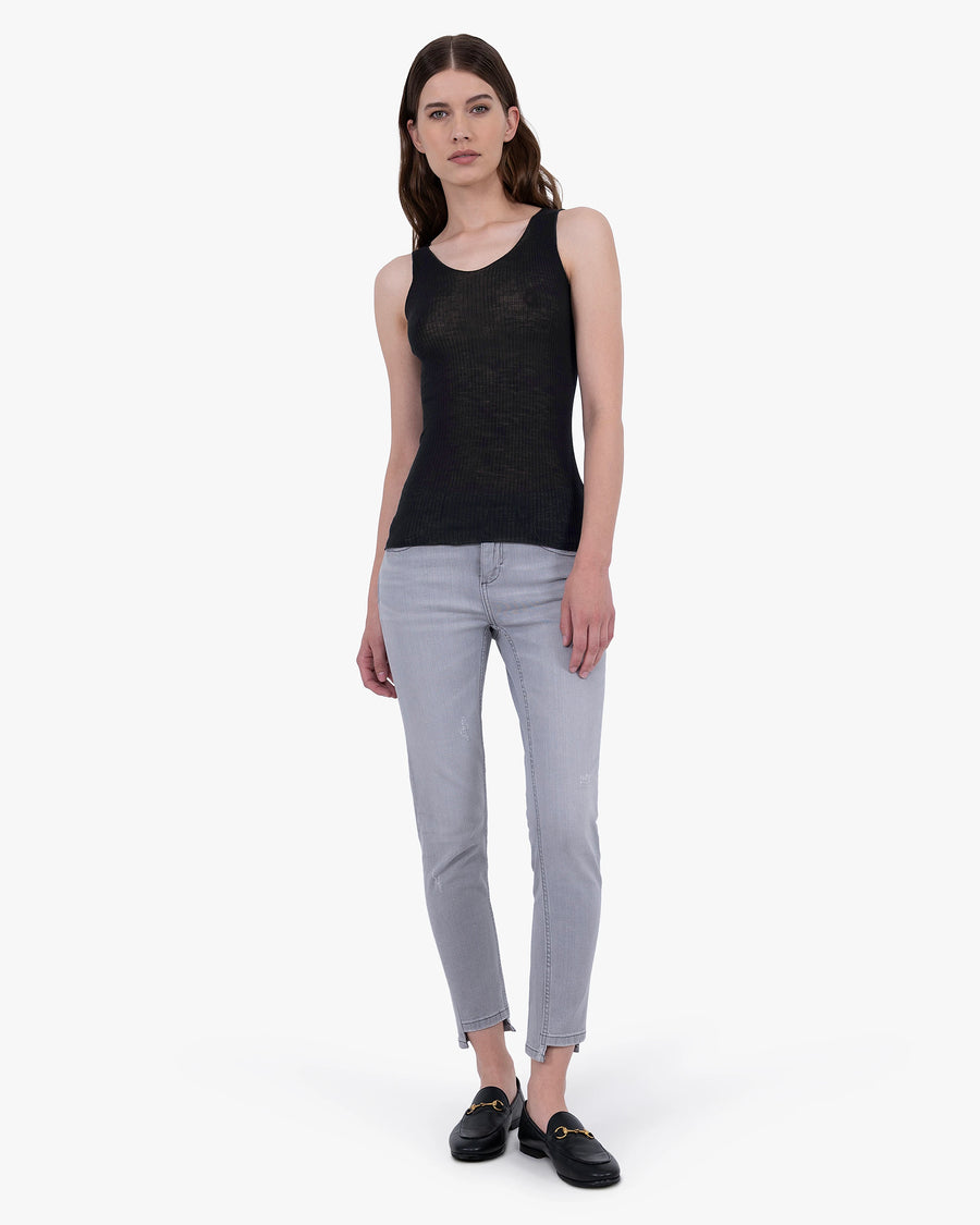 Tank Top Plissé - Black Merino / Seta