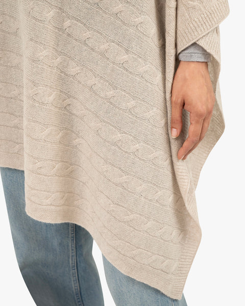 Cable Knit Essential Poncho - Beige Cashmere