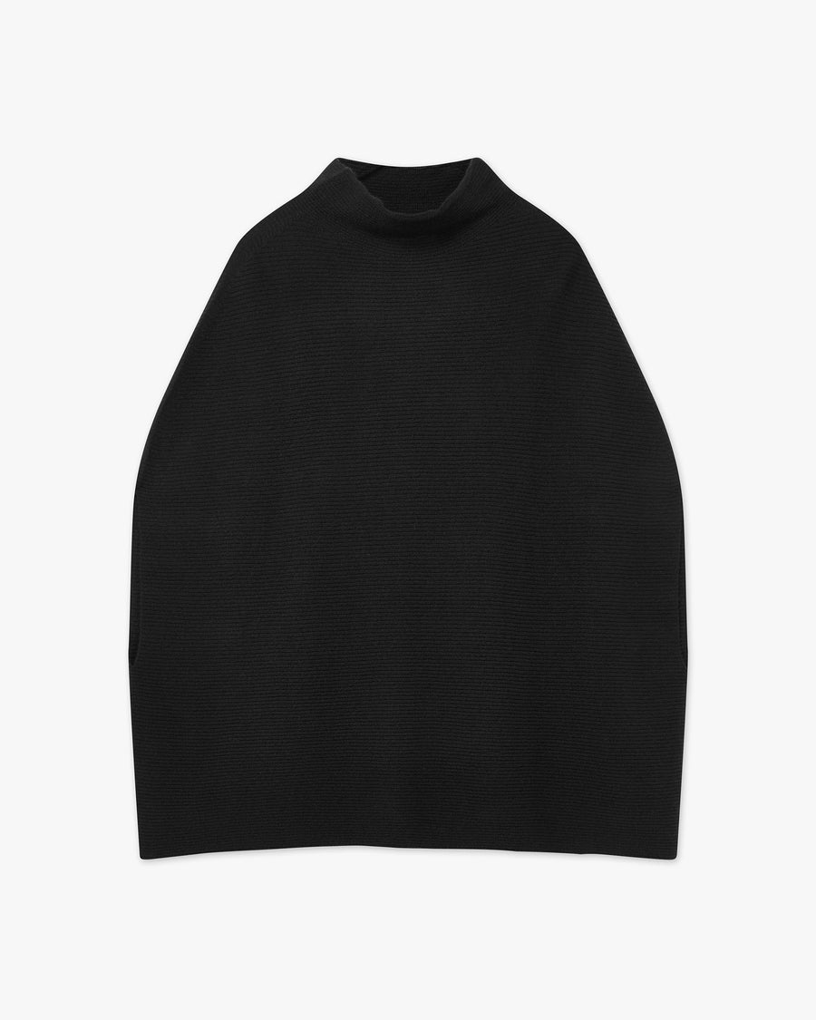Mock Neck Cape Poncho - Black Cashmere