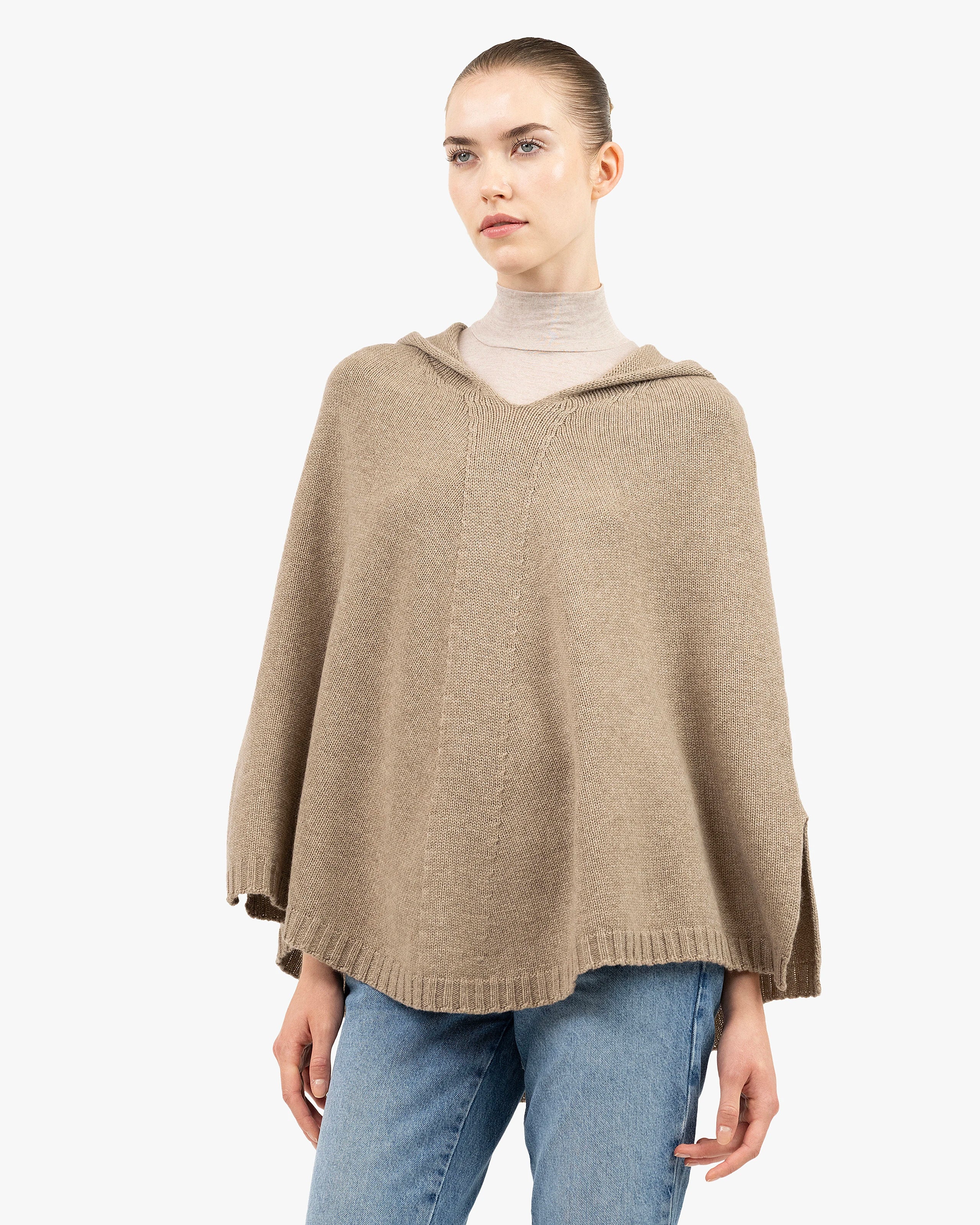 Hoodie Cashmere Poncho - Taupe | MaisonCashmere