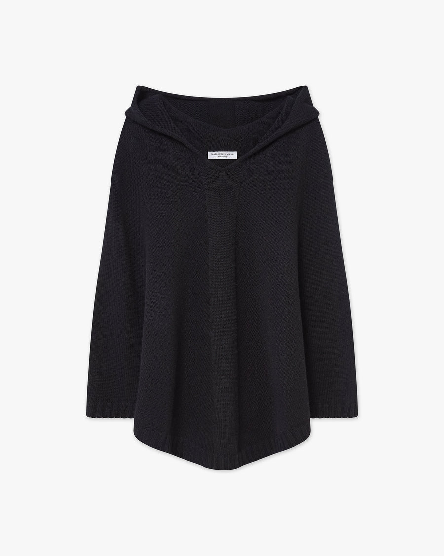 Hoodie Poncho - Black Cashmere