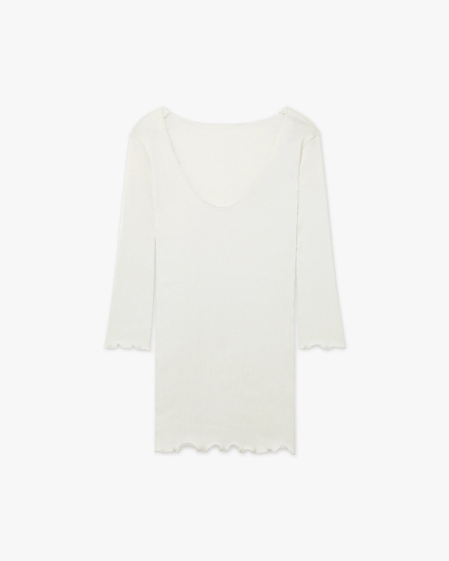 Pleated Scoop Neck Top - White Cotone / Seta