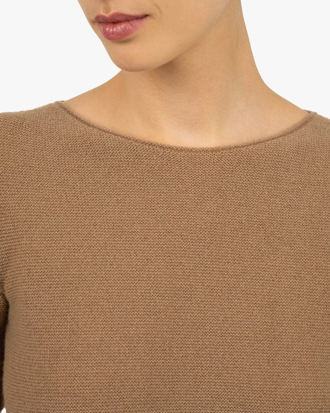 Soffio Boat Neck Tee - Camel Cashmere