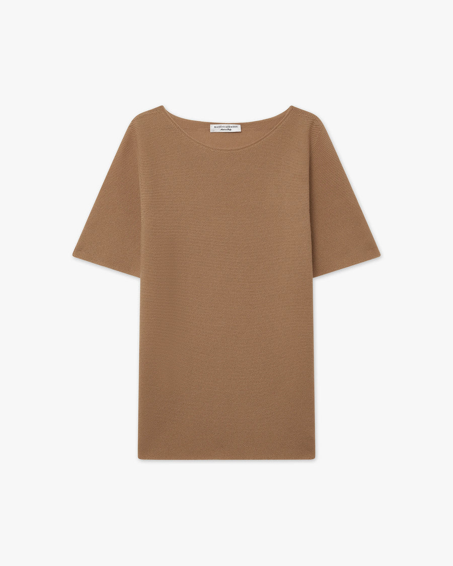 Soffio Boat Neck Tee - Camel Cashmere