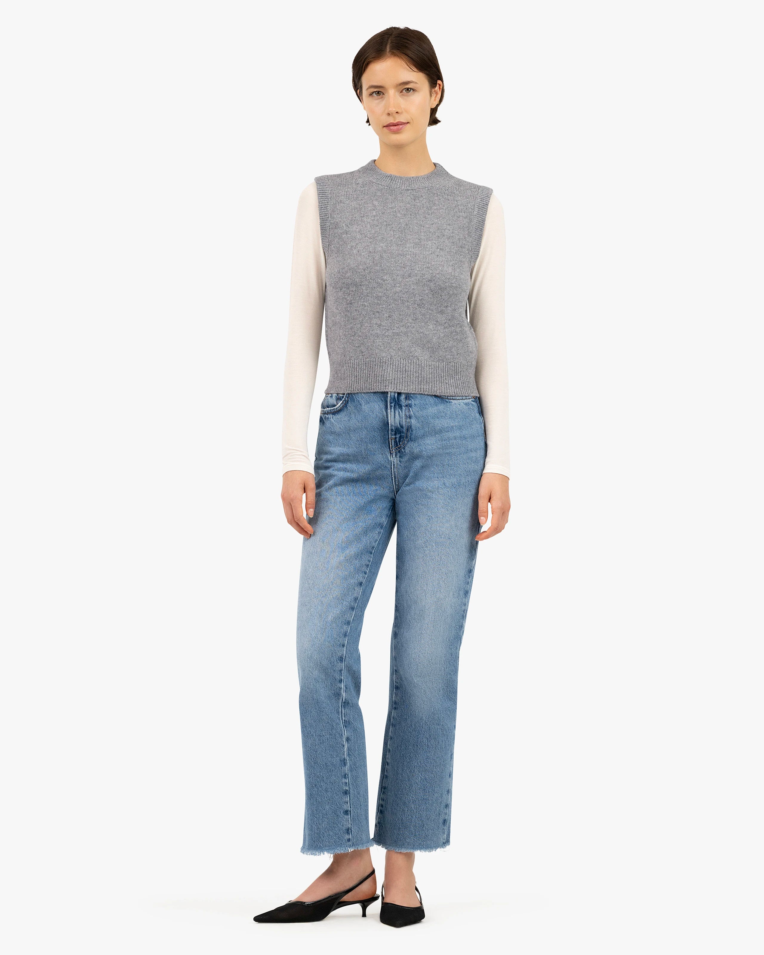 ナゴンスタンス　zip cropped vest クロップ ニットベスト　ブルー nagonstans/ナゴンスタンス｜2024 pre fall new arrival「zip cropped