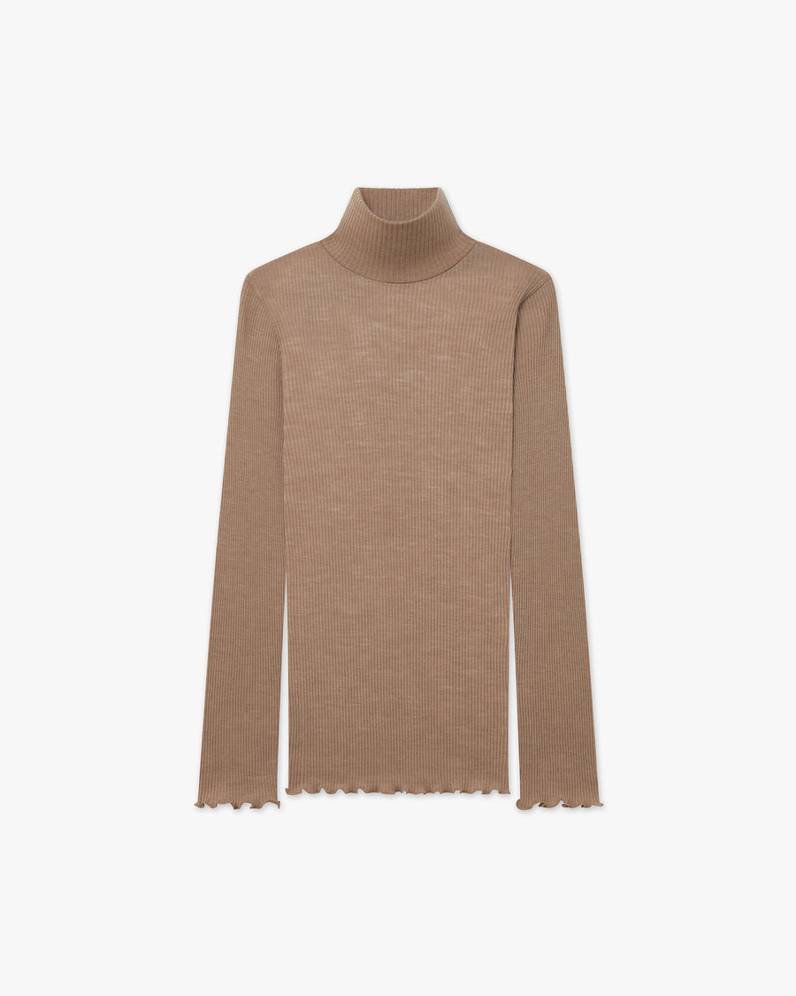 Pleated Turtleneck - Camel Merino / Seta