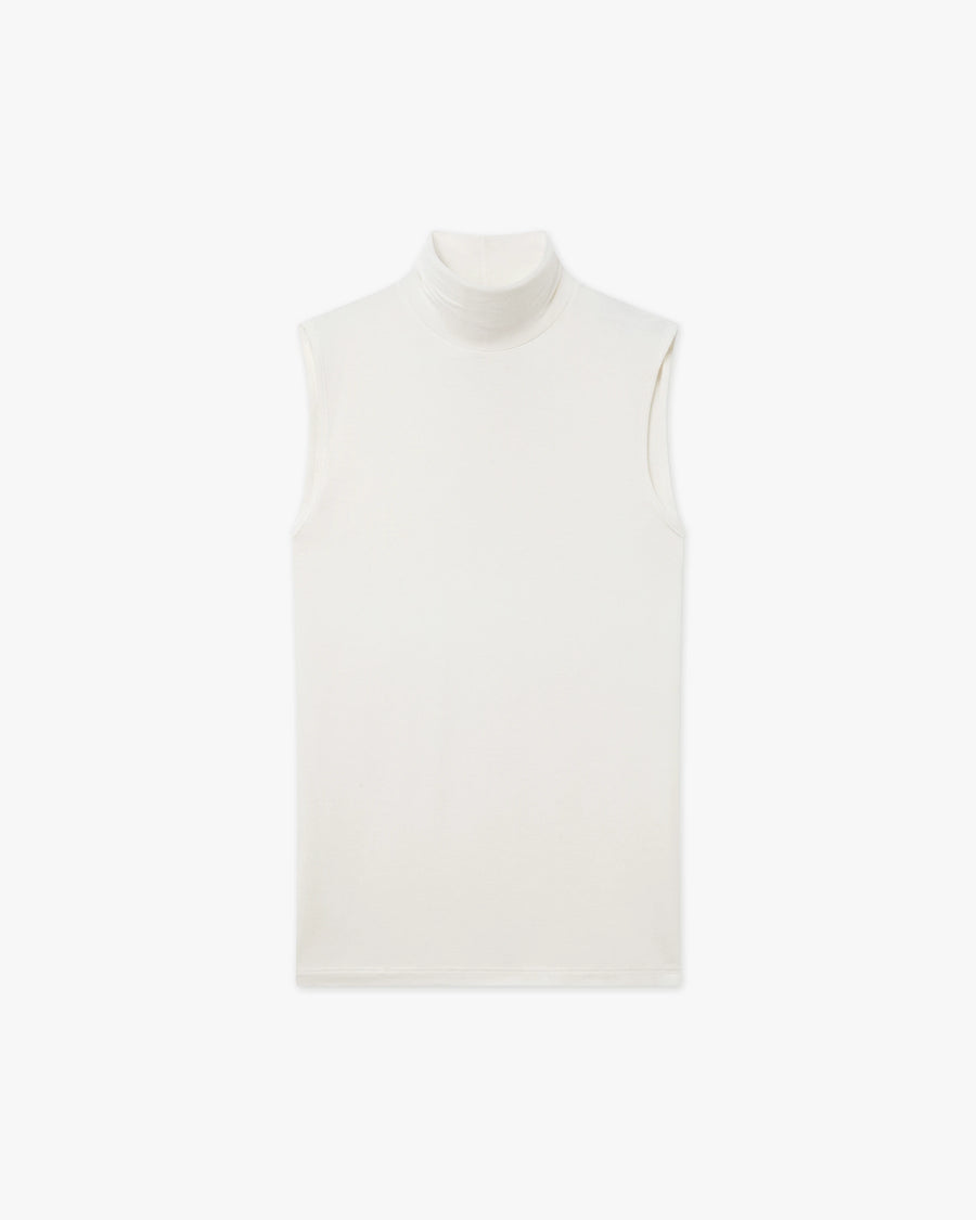 Ultralight Mock Neck Tank Top - White Modal / Cashmere