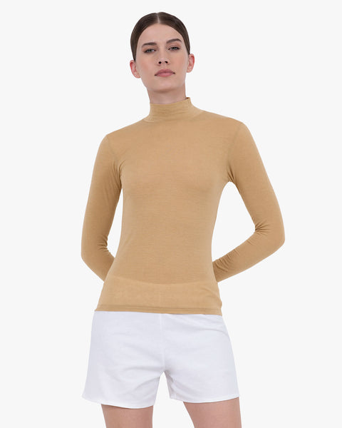 Ultralight Mock Neck Top - Camel Modal / Cashmere