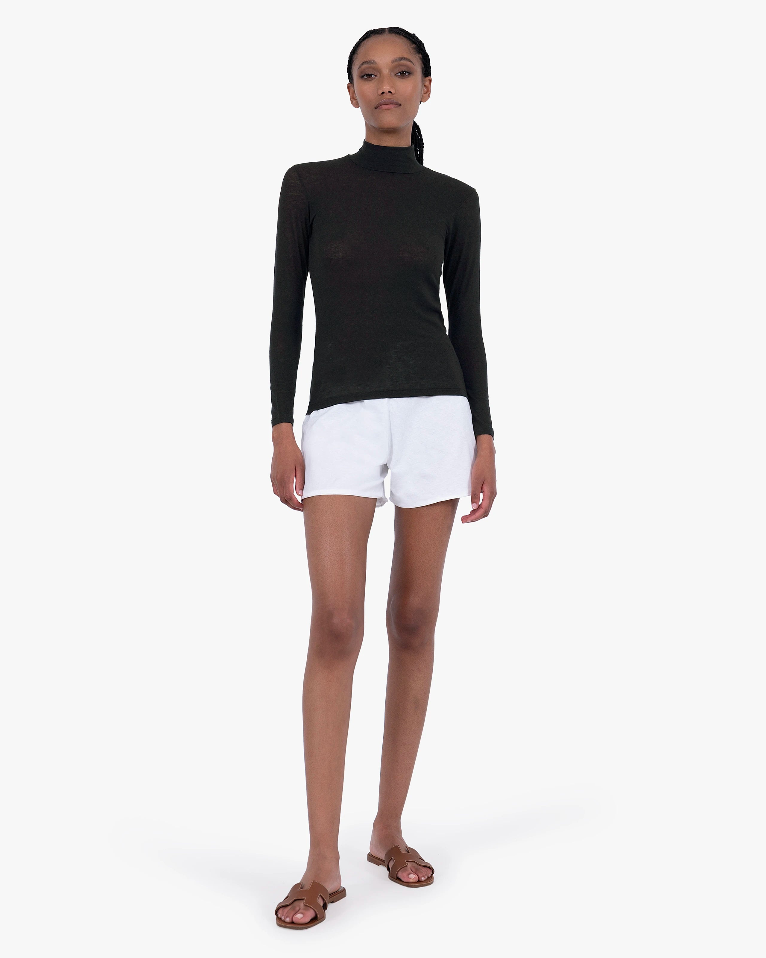Ultralight Cashmere Modal Mock Neck Top - Black | MaisonCashmere