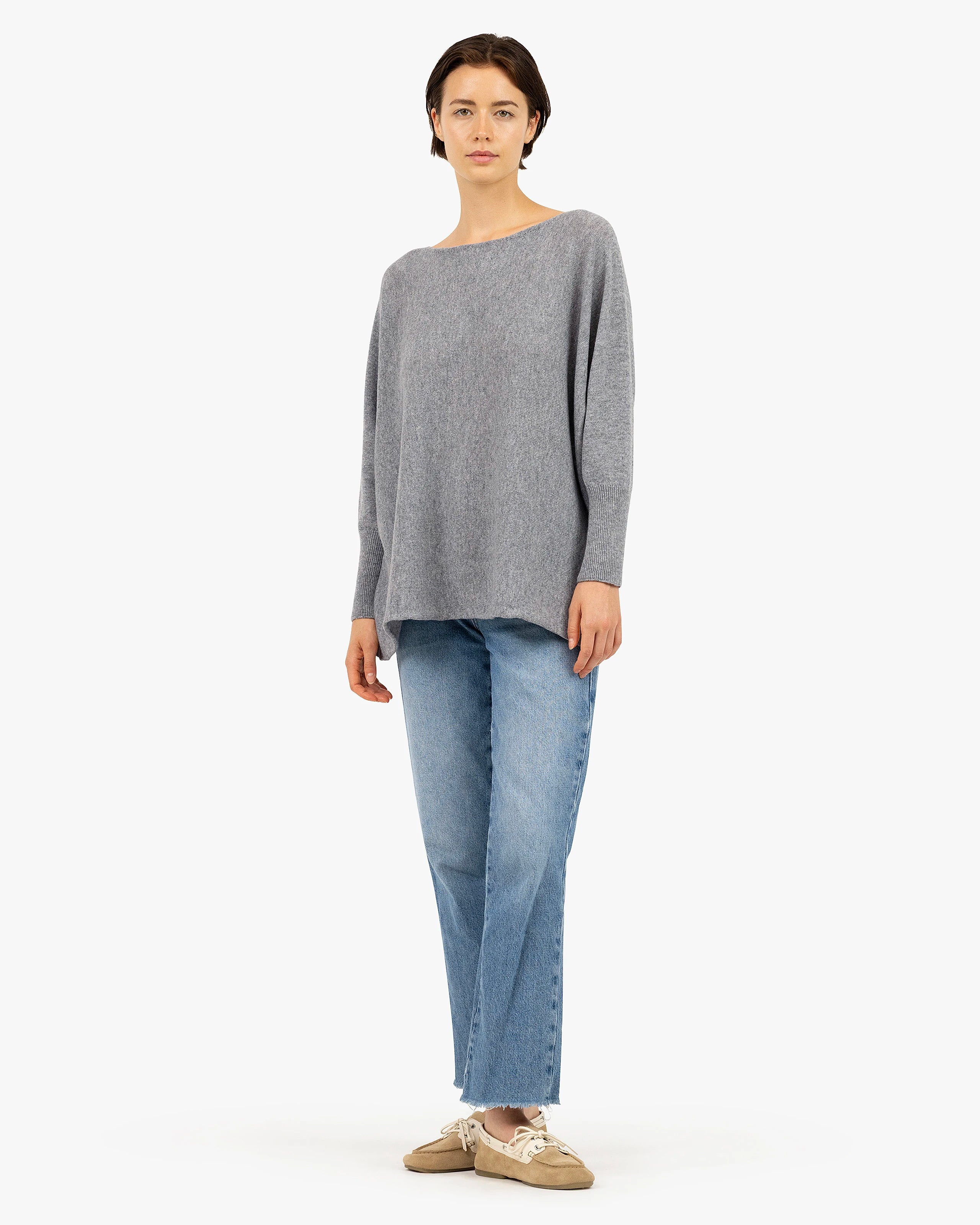 Velia Maxi Cashmere Boat Neck Sweater - Medium Grey | MaisonCashmere
