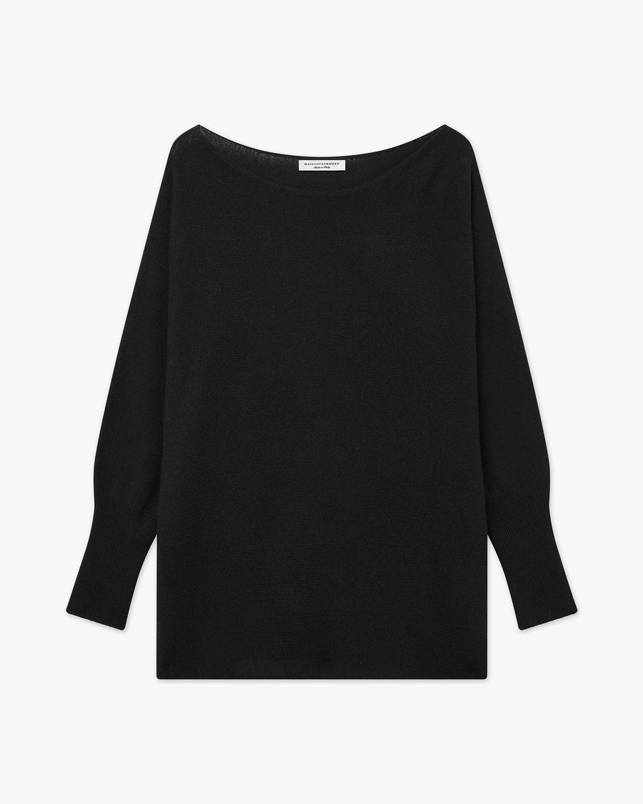 Velia Maxi Boat Neck Sweater - Black Cashmere