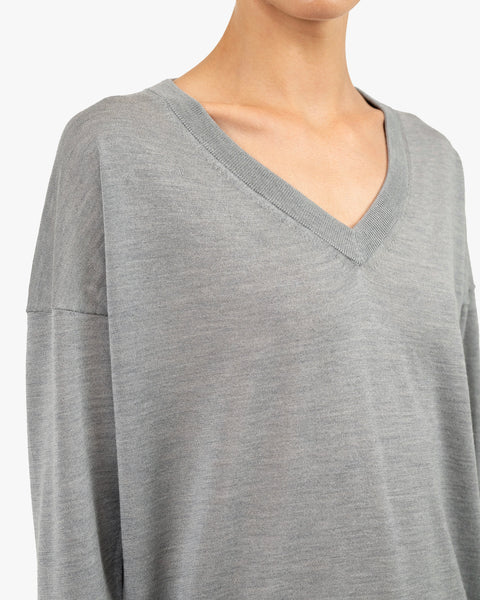 Women's Belvoir V-Neck Sweater - Grey Cashmere / Seta