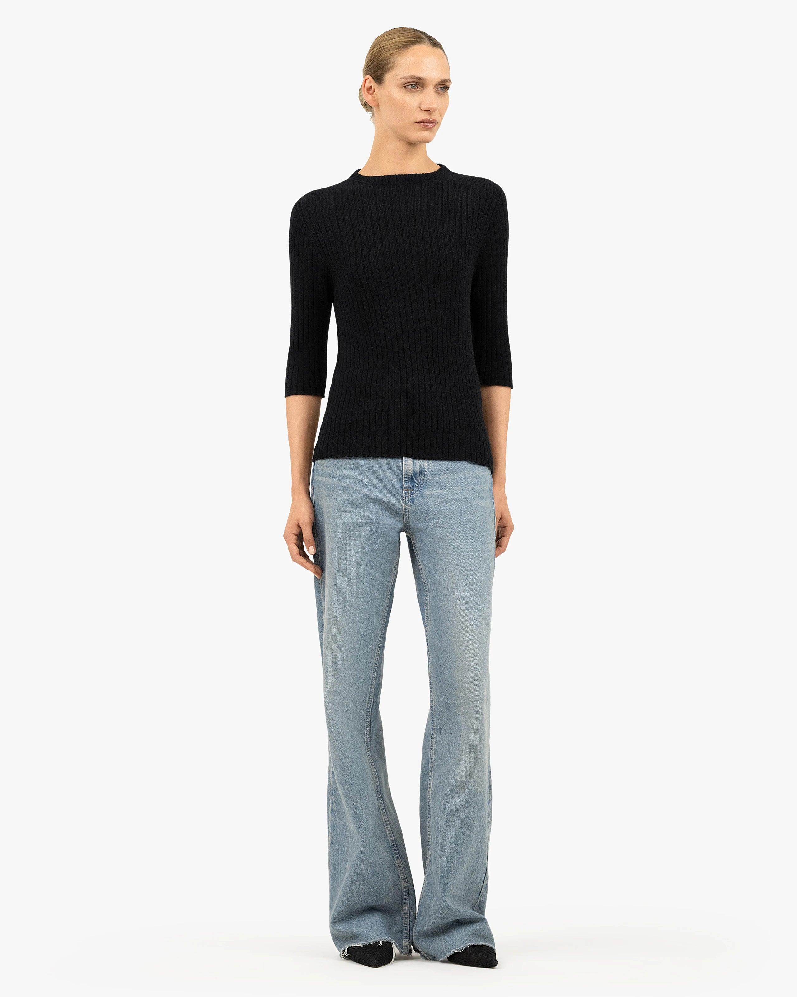 Brera Cashmere 3/4 Sleeves Sweater - Black | MaisonCashmere