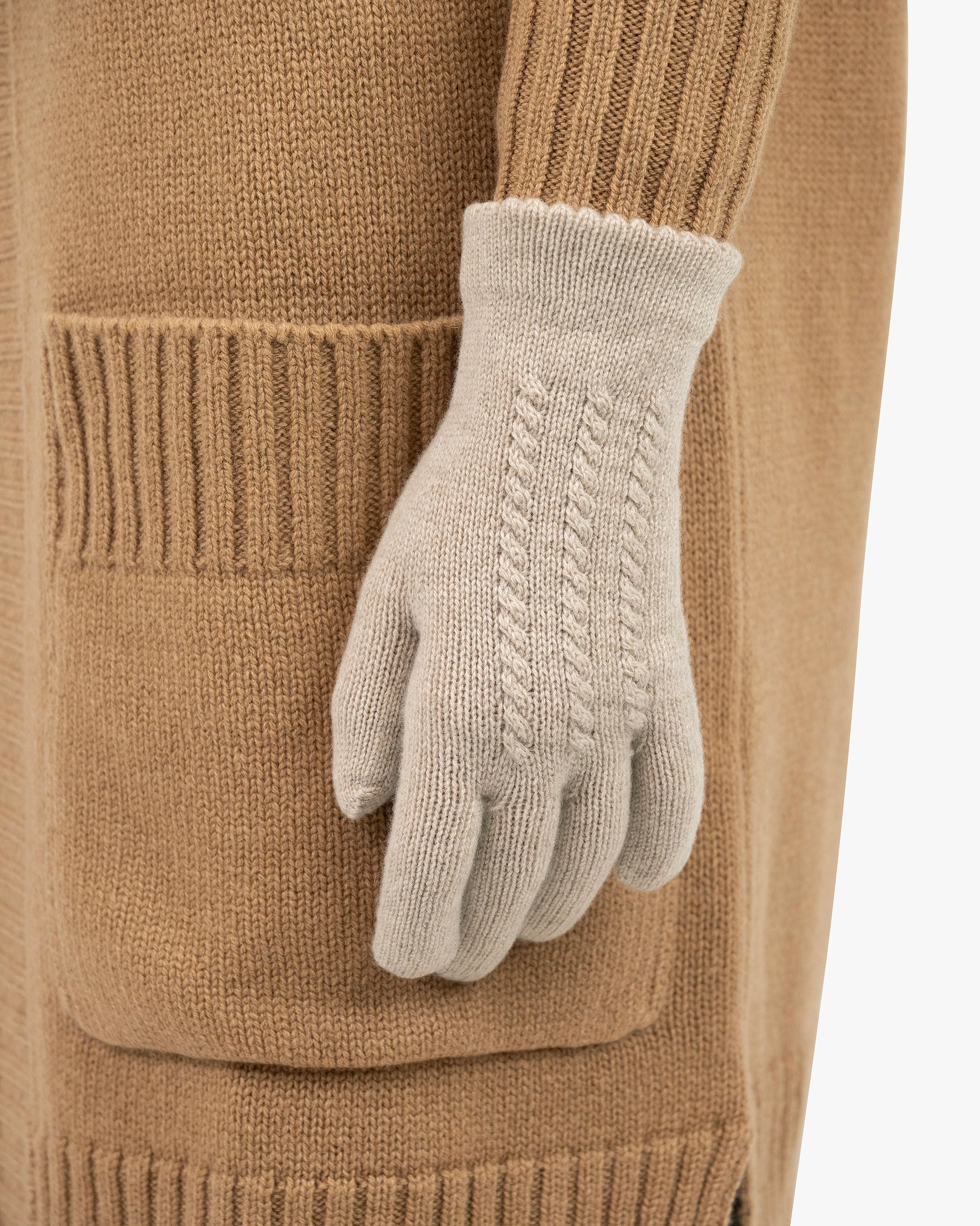 Zopfmuster Kaschmir Handschuhe Damen - Beige