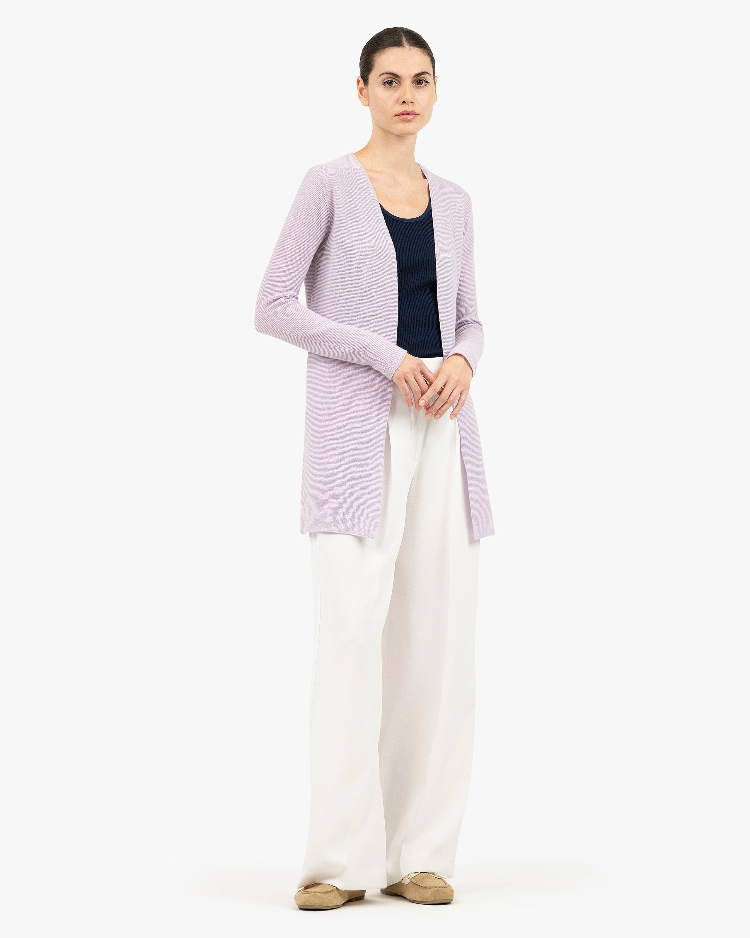 Women's Soffio Cashmere Cardigan - Lilac | MaisonCashmere