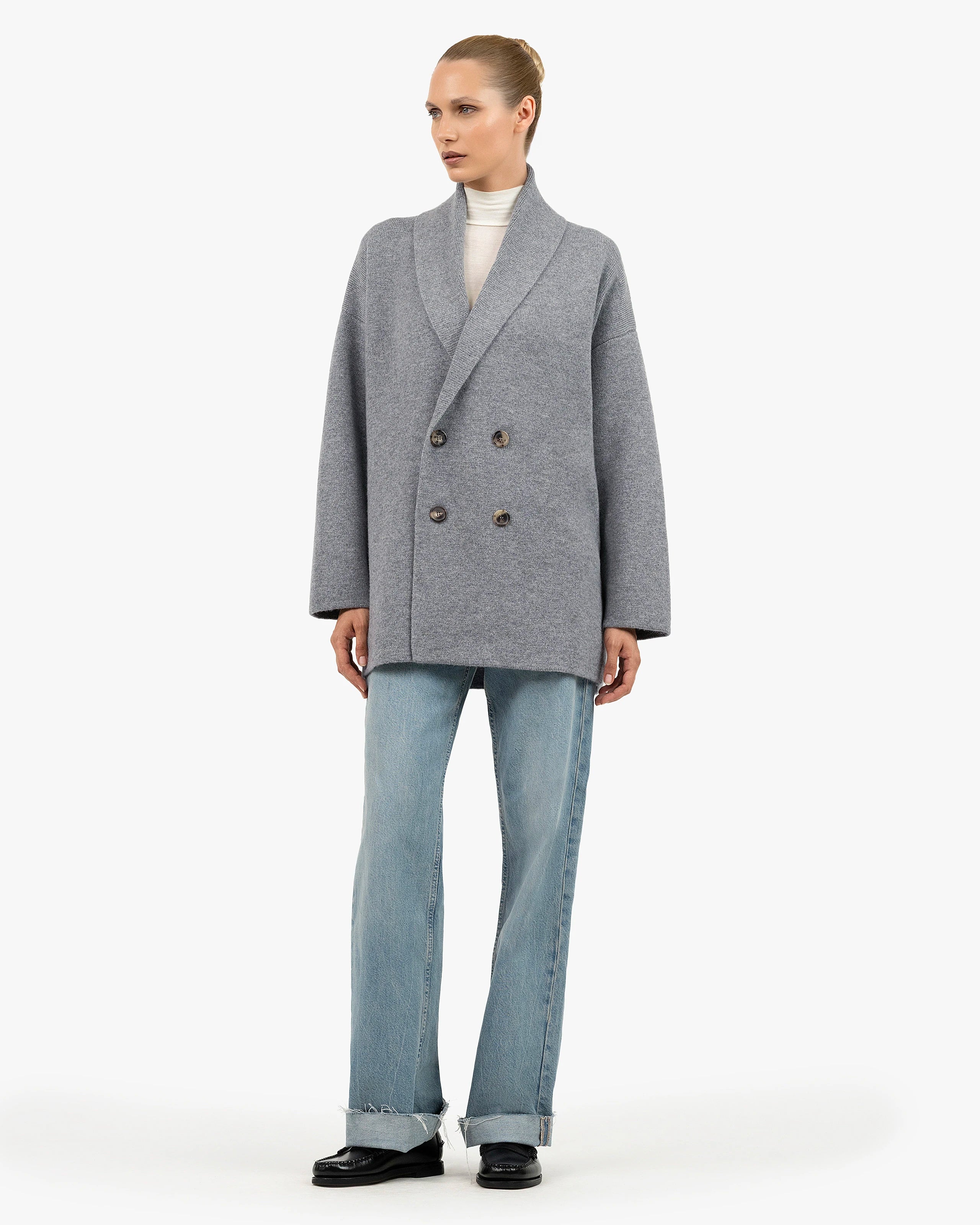 Women's Rialto Cashmere Coat Cardigan - Medium Grey | MaisonCashmere