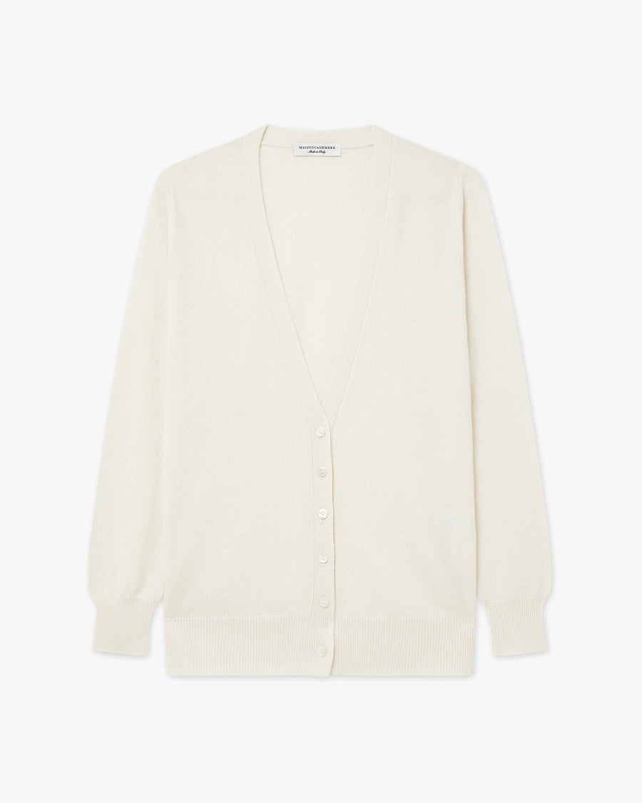 Women's Essential V-Neck Cardigan - White Cashmere