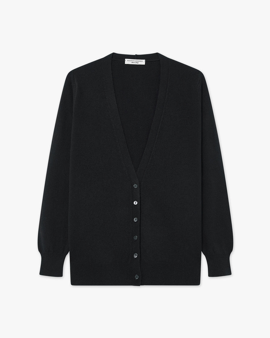 Women's Essential V-Neck Cardigan - Black Cashmere