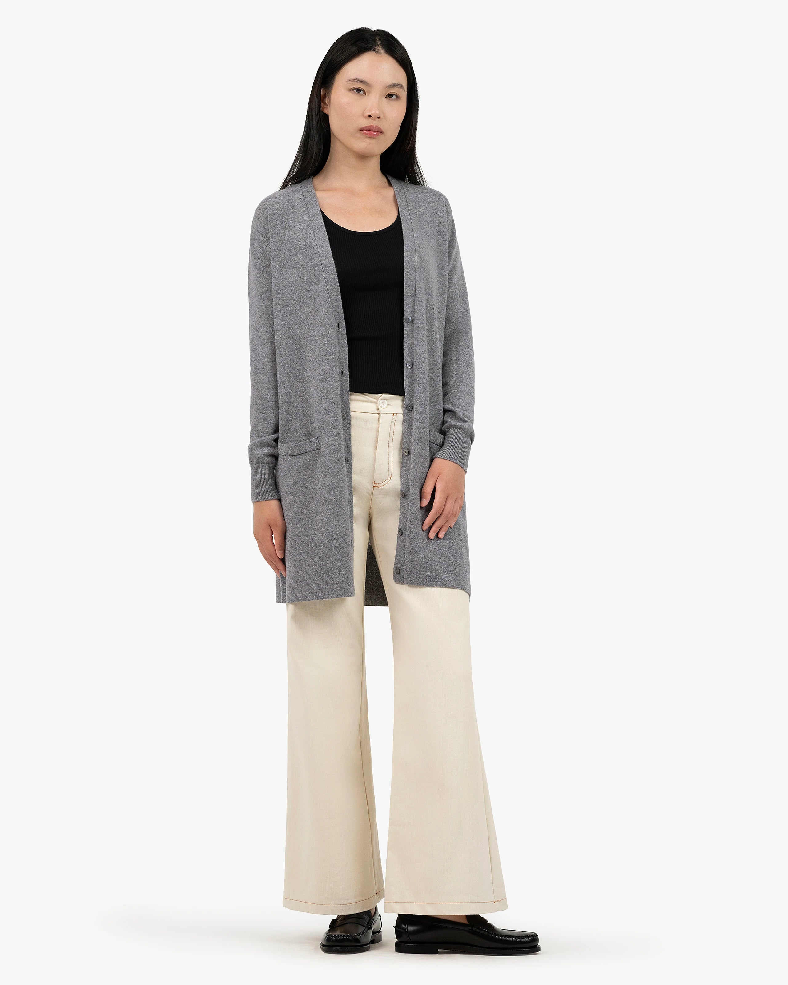 Women's Essential Long Cashmere Cardigan - Medium Grey