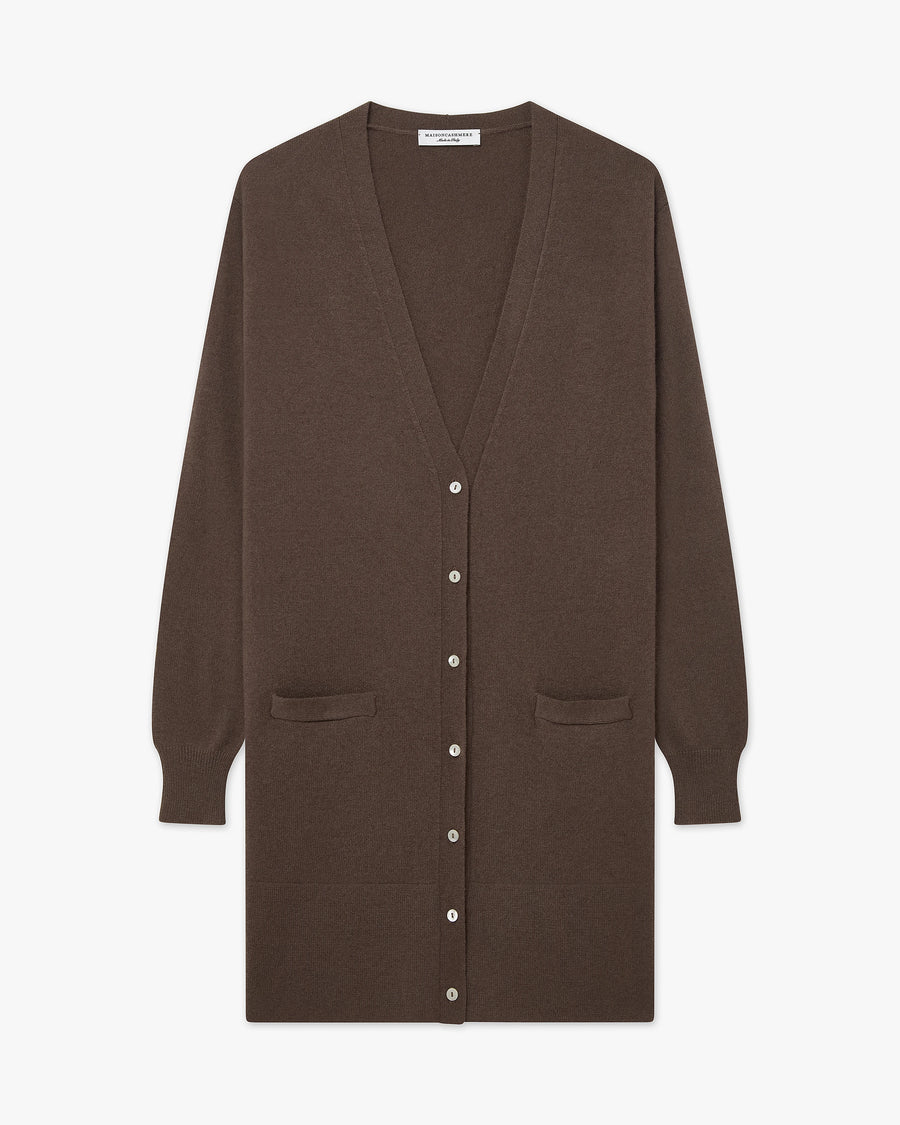 Essential Long Cardigan - Brown Cashmere