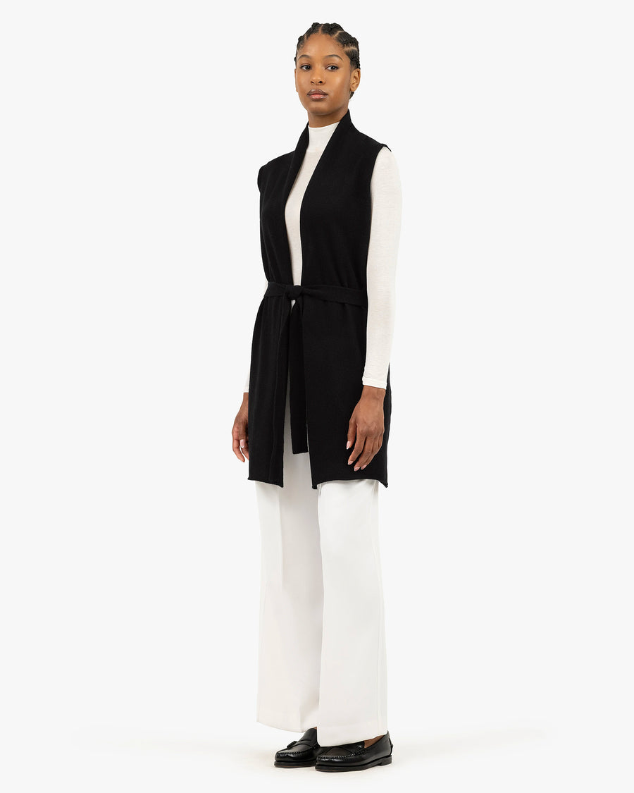 Essential Sleeveless Cardigan - Black Cashmere