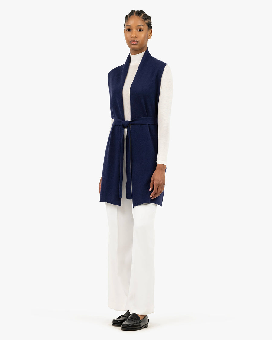 Essential Sleeveless Cardigan - Blue Cashmere