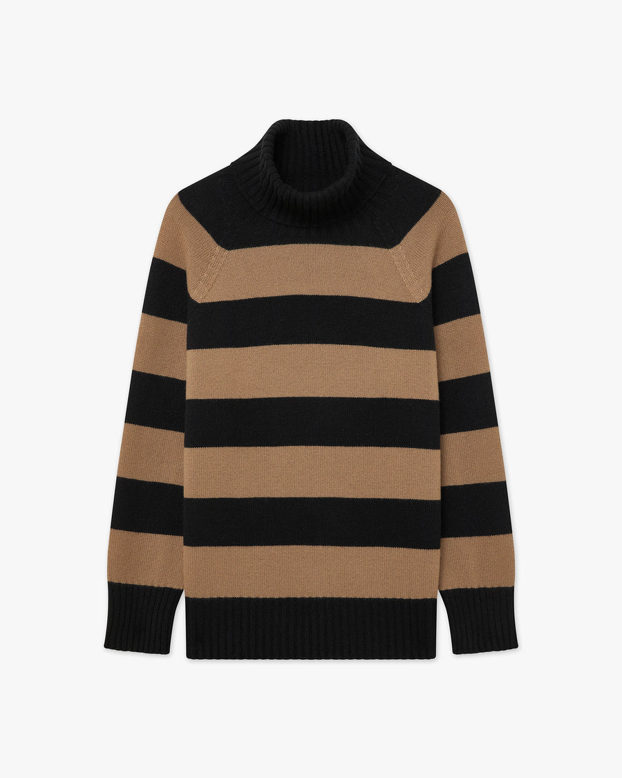 Cortona Striped Turtleneck - Black Cashmere