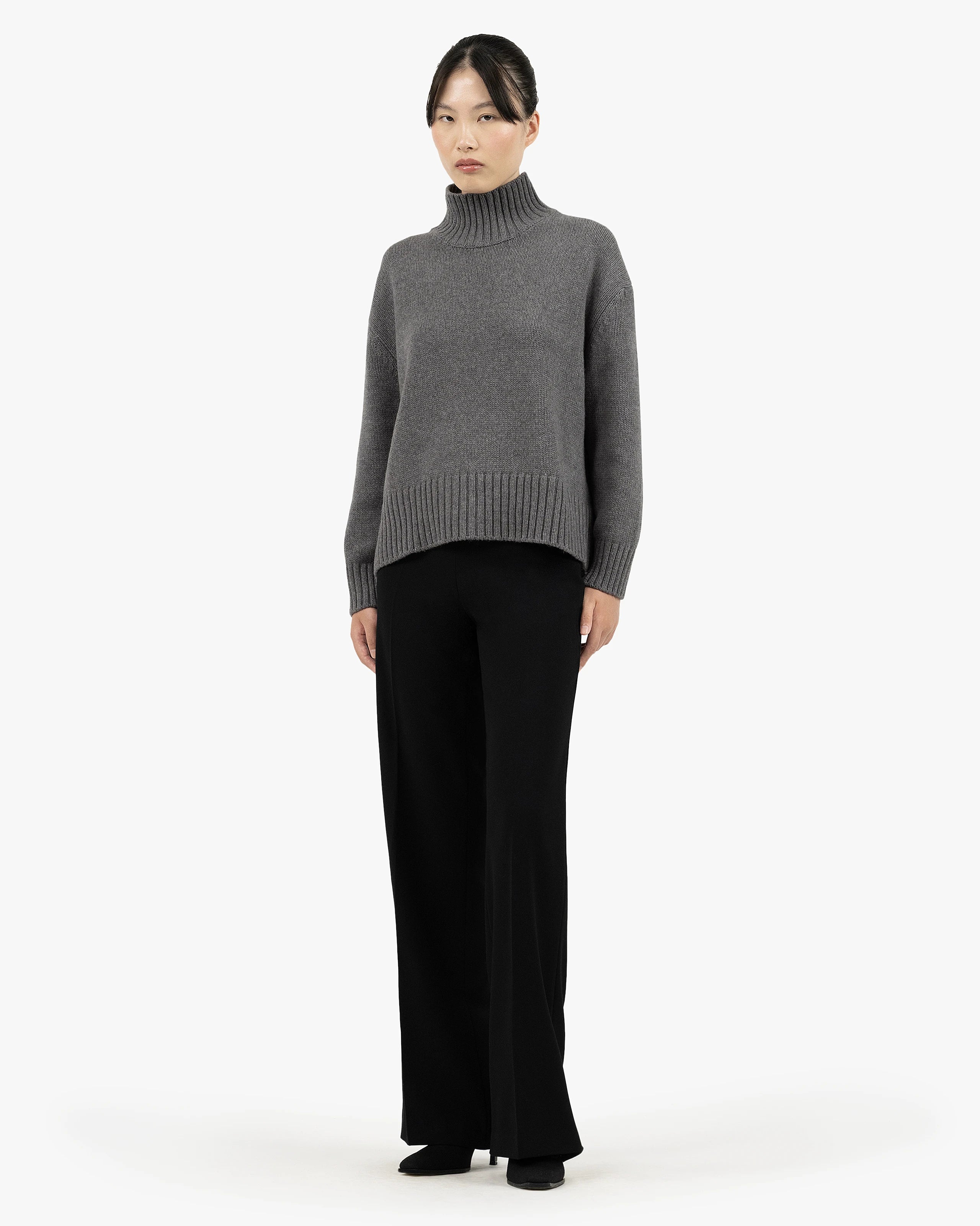 Women's Dolomiti Cashmere Mock Neck Sweater - Grey | MaisonCashmere Women's Dolomiti Cashmere Mock Neck Sweater - Grey | MaisonCashmere