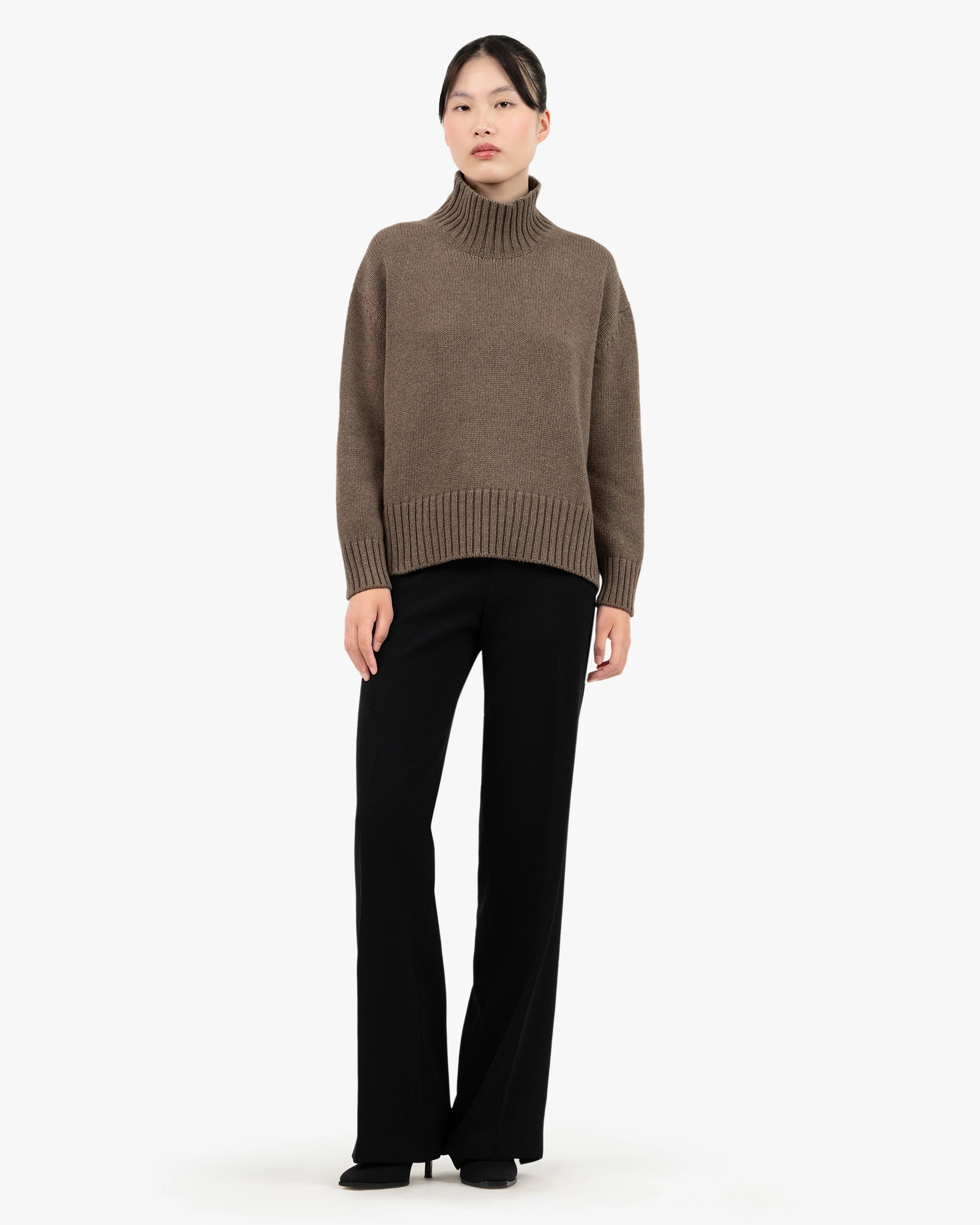 Women's Dolomiti Cashmere Mock Neck Sweater - Brown | MaisonCashmere