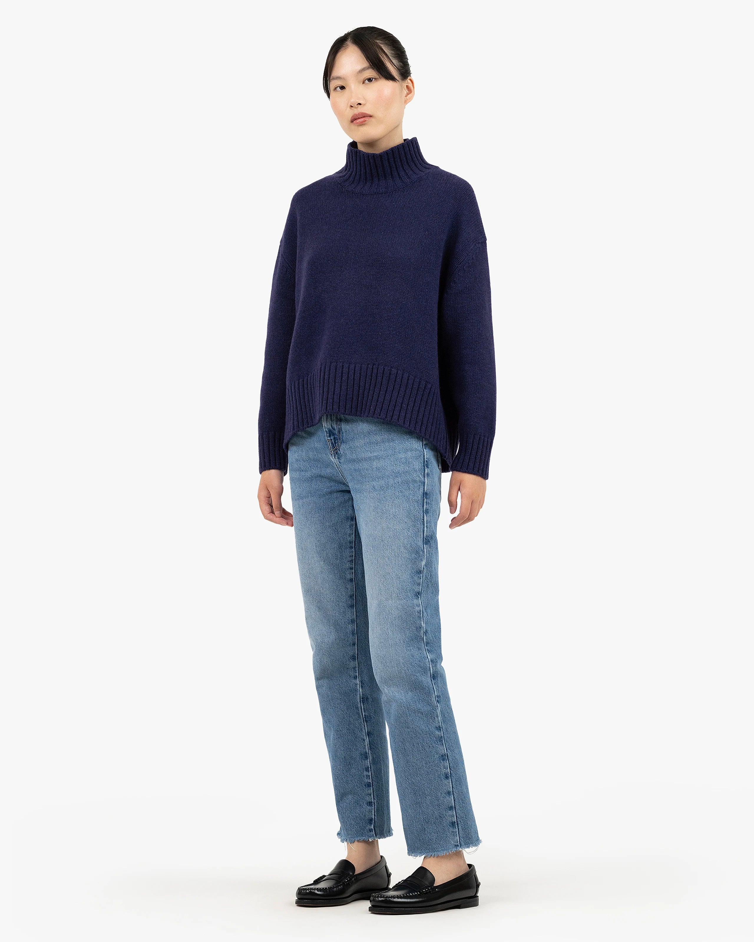 Women's Dolomiti Cashmere Mock Neck Sweater - Blue | MaisonCashmere