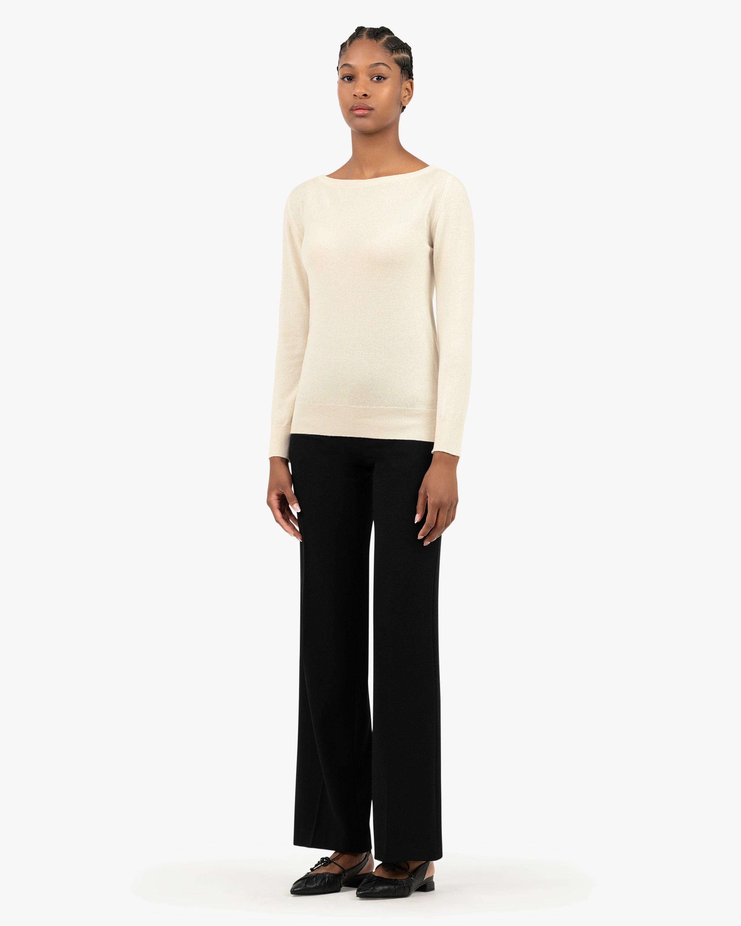 Women's Essential Cashmere Boat Neck Sweater - White | MaisonCashmere Women's Essential Cashmere Boat Neck Sweater - White | MaisonCashmere