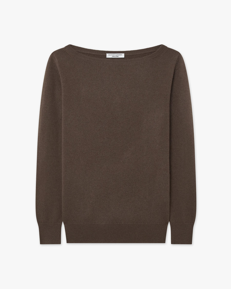 Essential Boat Neck Sweater - Brown Cashmere