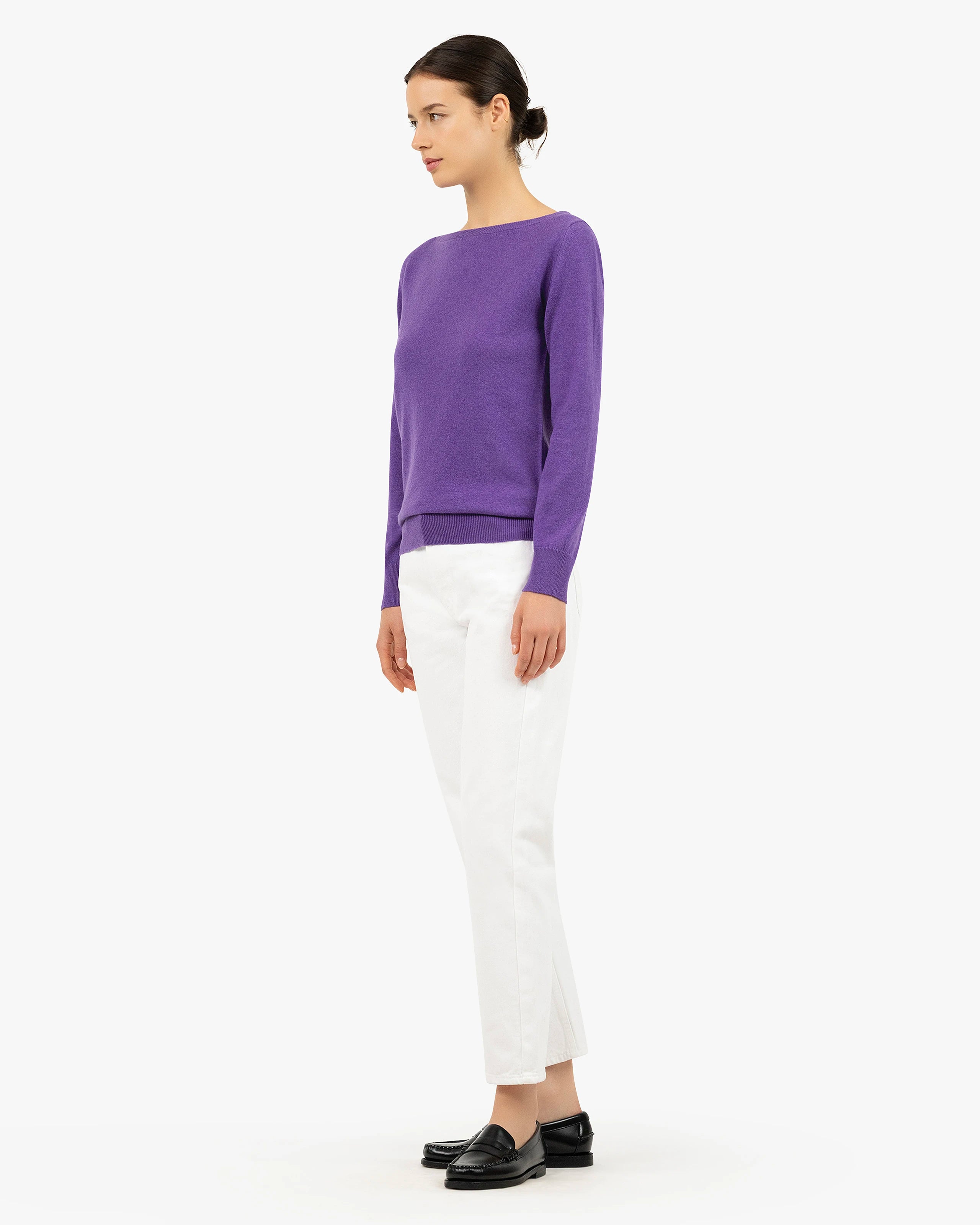 Women's Essential Cashmere Boat Neck Sweater - Purple | MaisonCashmere