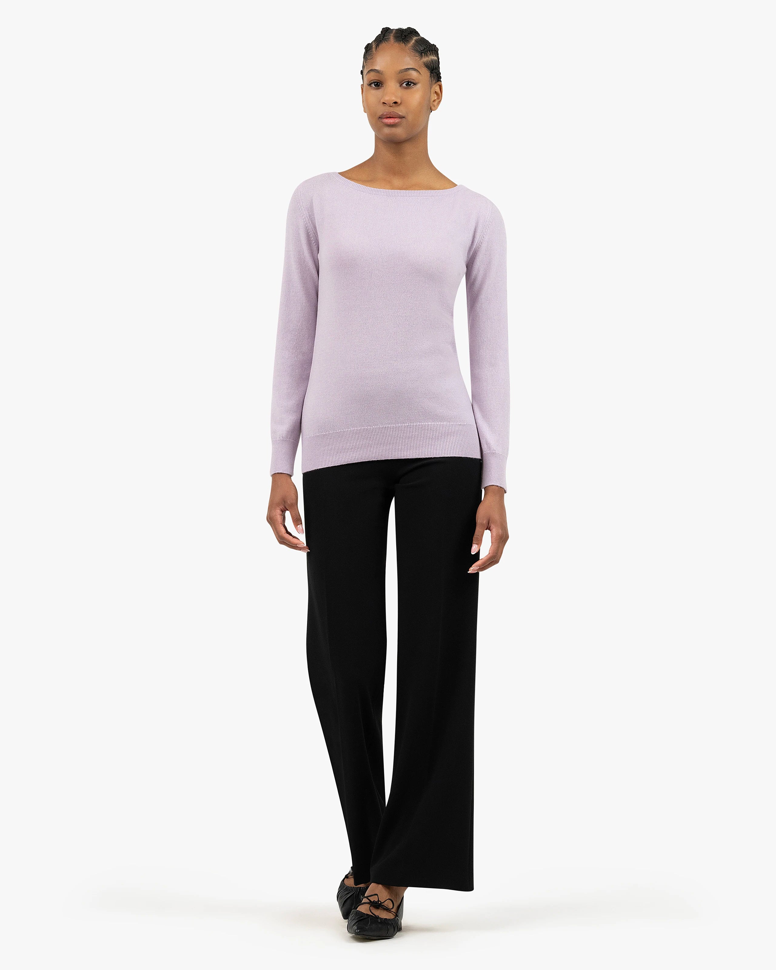 Women's Essential Cashmere Boat Neck Sweater - Lilac | MaisonCashmere