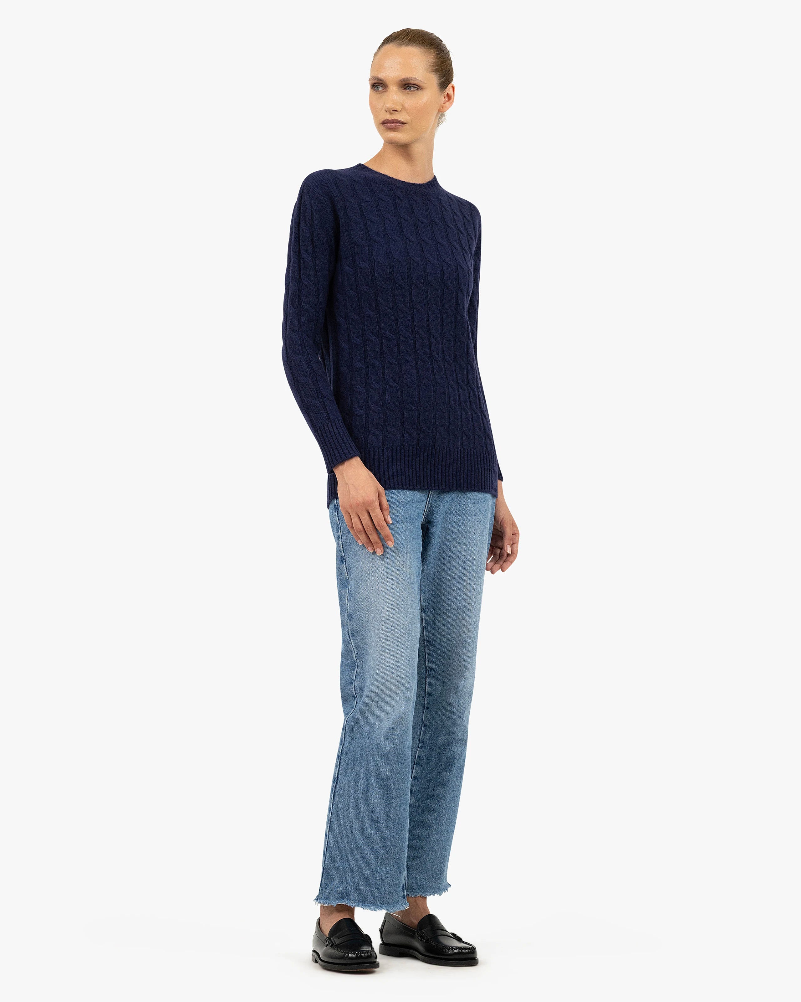 KARMA CABLE KNIT SWEATER ネイビー S