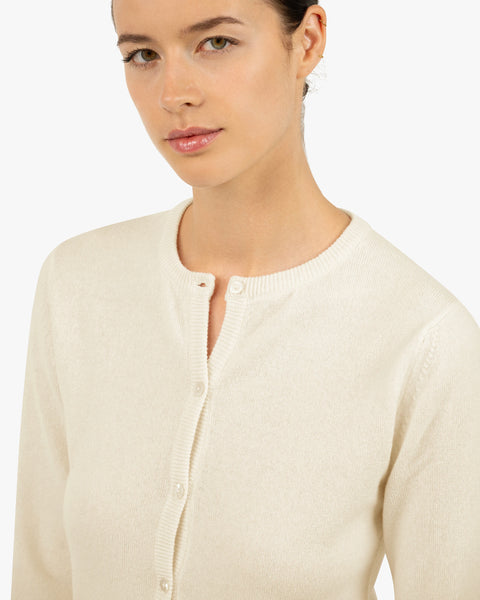 Essential Crew Neck Cardigan - White Cashmere