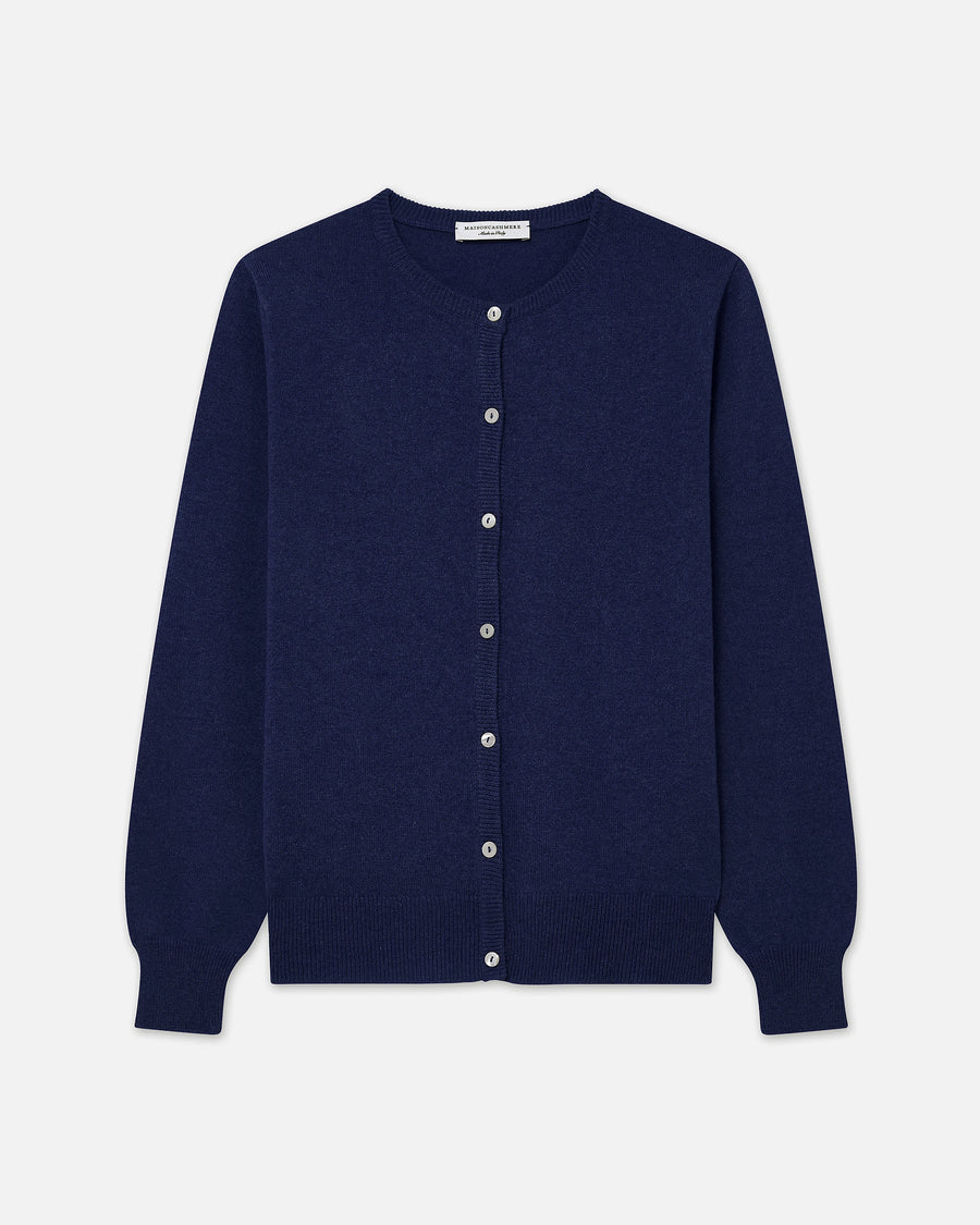 Essential Crew Neck Cardigan - Blue Cashmere