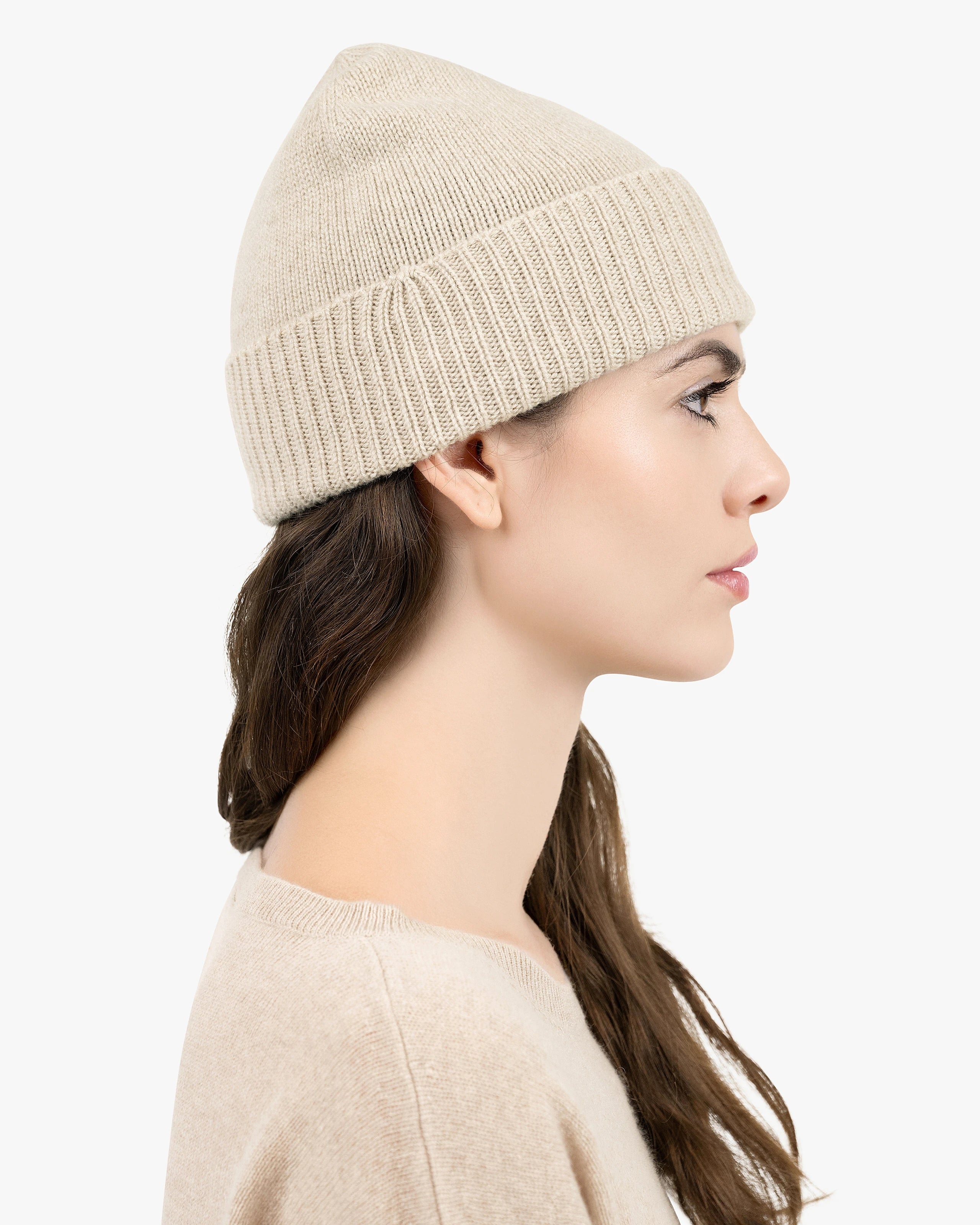 Beige cashmere winter beanie Cashmere Beanie in BEIGE, Knitted Slouchy Winter Hat for Men  main image 2