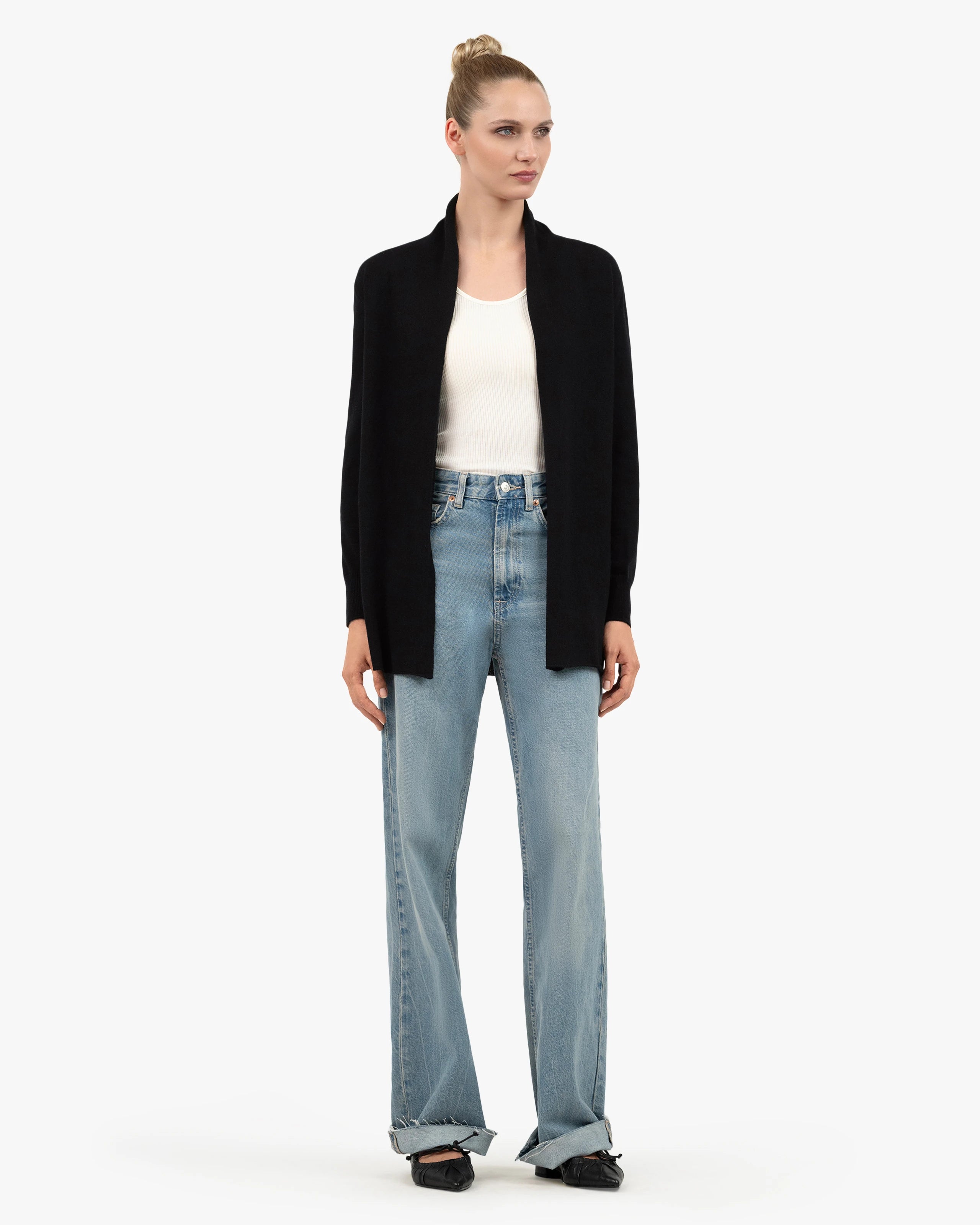 Women's Essential Cashmere Open Cardigan - Black | MaisonCashmere